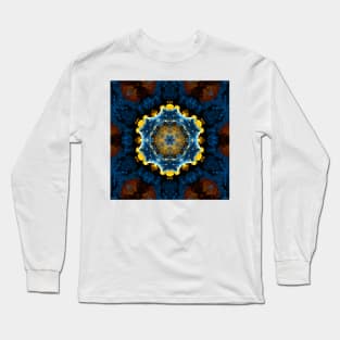 Psychedelic Mandala Flower Blue Yellow and Orange Long Sleeve T-Shirt